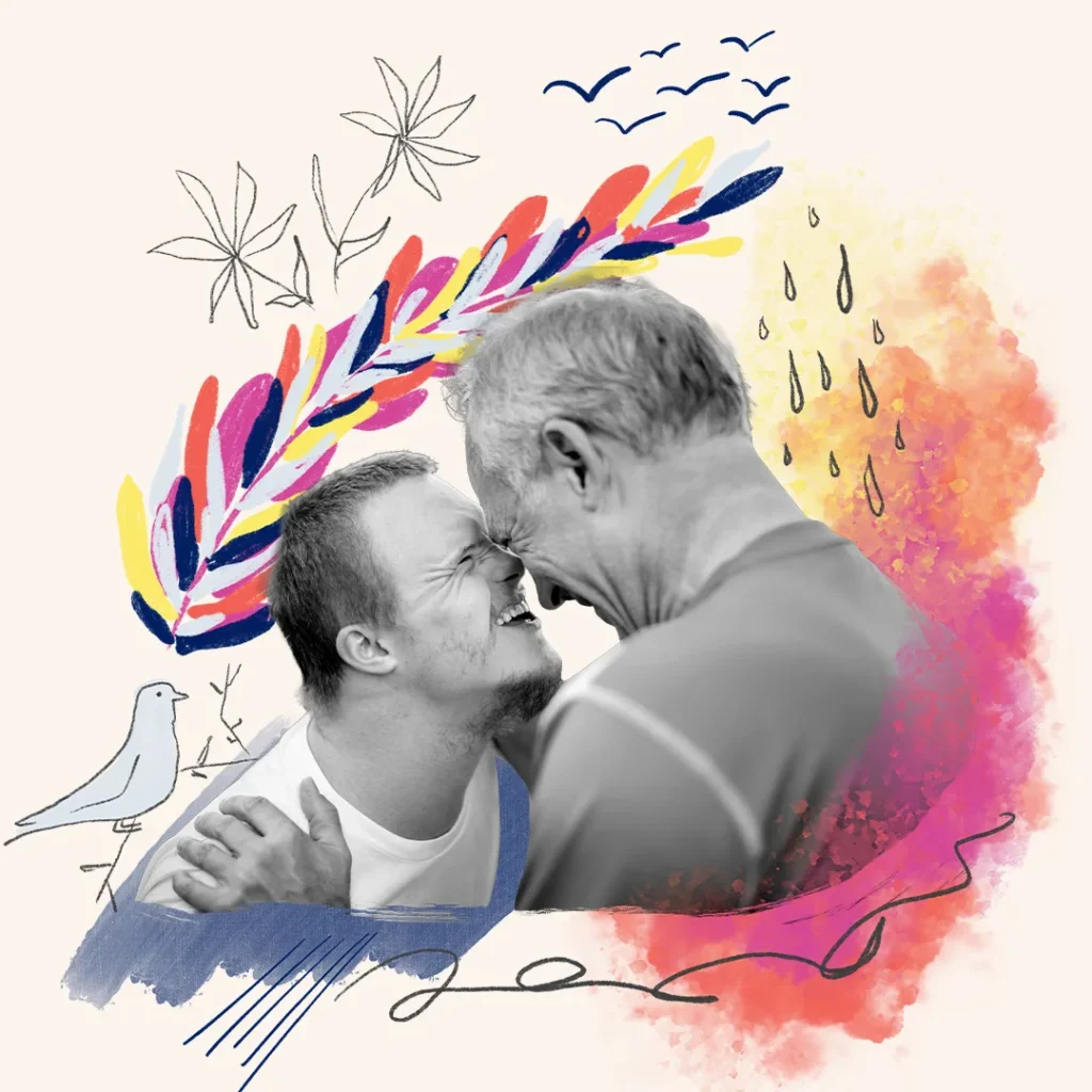 Father hugging son graphic
